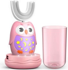 Умная детская электрическая зубная щетка-капа 2 в 1 360 с автоматической стерилизацией "Owl" Pink