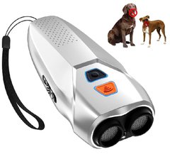 Профессиональный ультразвуковой отпугиватель собак 3в1 с фонариком Ultrasonic PU70 с индикатором зарядки и аккумулятором от USB Gray