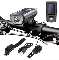 Велокомплект фонарь-фара + велозвонок Waterproof FY-316-XPE Солнечная батарея, выносная кнопка 1200мАч