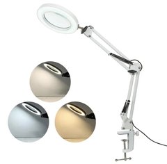 Профессиональная настольная лампа-лупа LED FS-055 (8-кратное увеличение) на струбцине 12W / Косметическая лампа Белая