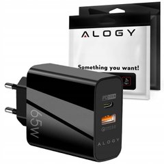 Сетевое зарядное устройство Alogy 65W с быстрой зарядкой Quick Charge USB Type C + QC 3.0 Black