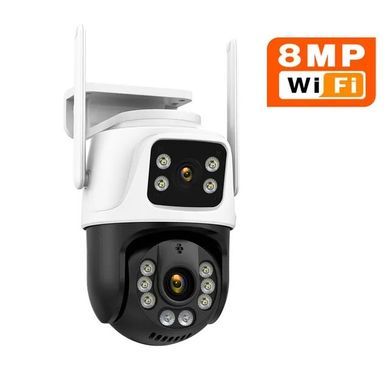 Беспроводная уличная WiFi камера ICSEE 360 PTZ 8МР с двумя объективами (4MP+4MP) Черно-Белая