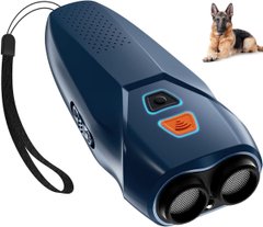 Профессиональный ультразвуковой отпугиватель собак 3в1 с фонариком Ultrasonic PU70 с индикатором зарядки и аккумулятором от USB Blue