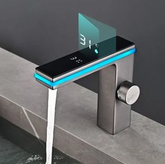 Стильный цифровой смеситель для раковины ванной комнаты ZGRK с умным дисплеем LED и подсветкой Латунь Gray