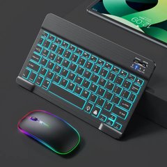Универсальная беспроводная Bluetooth клавиатура + мышка с RGB подсветкой 25х15см Черная