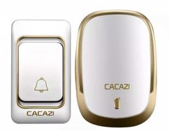 Беспроводной дверной звонок на батарейках CACAZI K01-DC Белый+Золото, 1 звонок+1 база