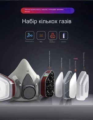 Многоразовый полулицевой противогаз 15в1 6200 / Маска респиратор для окрашивания, распыления, полировки с хлопковым фильтром.