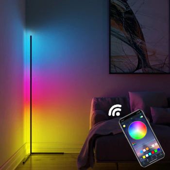 Кутовий LED торшер висотою 2м RGB підсвічування, лампа нічник c Bluetooth управлінням зі смартфона Чорний