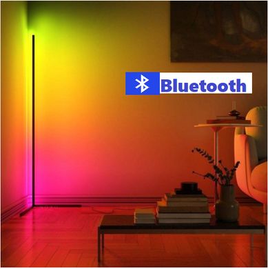 Кутовий LED торшер висотою 2м RGB підсвічування, лампа нічник c Bluetooth управлінням зі смартфона Чорний