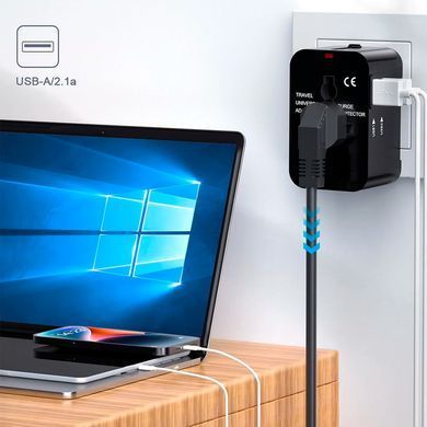 Универсальный дорожный адаптер HHT202 Сетевой переходник с двумя портами USB и защитой от перенапряжения