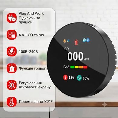 Комбинированный детектор угарного и горючего газа CHZHVAN 4 в 1 с измерением температуры и влажности