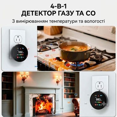 Комбинированный детектор угарного и горючего газа CHZHVAN 4 в 1 с измерением температуры и влажности