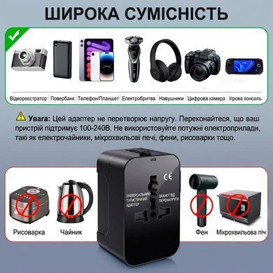 Универсальный дорожный адаптер HHT202 Сетевой переходник с двумя портами USB и защитой от перенапряжения