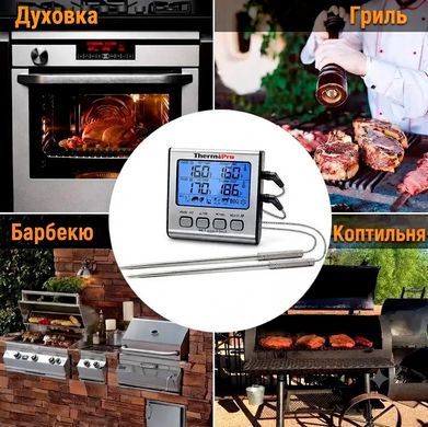 Двухканальный цифровой термометр для мяса ThermoPro TP-17 с таймером и магнитом