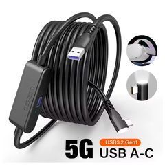Кабель 5м USB 3.2 Gen1 для Oculus Quest 3S/3/2 PICO Neo 3/PICO 4 USB-C 5 Гбіт/с високошвидкісний зв'язок та зарядка для віртуальної реальності Чорний