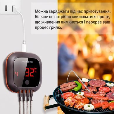 Беспроводной четырехканальный термометр для гриля Inkbird IBT-4XS с Bluetooth и аккумулятором 1000 мАг