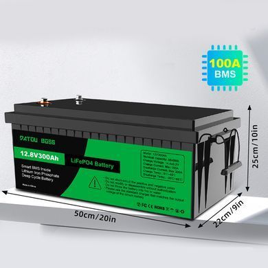 Акумулятор LiFePO4 DATOUBOSS 12.8V 300Ah з BMS, літій-залізо-фосфатна батарея для ДБЖ, RV, сонячних систем, струм розряду 200A