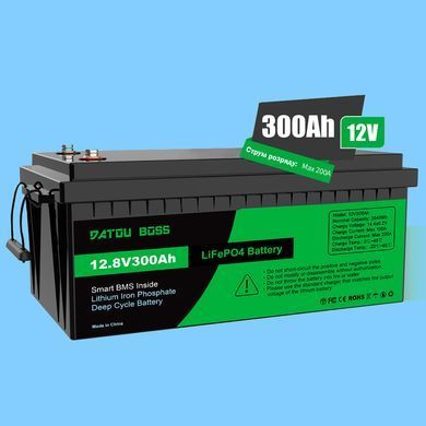 Акумулятор LiFePO4 DATOUBOSS 12.8V 300Ah з BMS, літій-залізо-фосфатна батарея для ДБЖ, RV, сонячних систем, струм розряду 200A