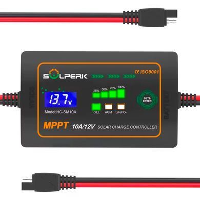 Сонячний контролер заряду MPPT 10A 12V OYMSAE з LCD-дисплеєм та роз'ємом SAE