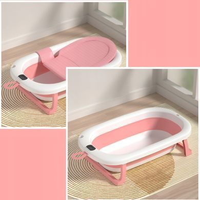 Дитяча складна ванна для купання новонароджених з подушкою + термометр Pink
