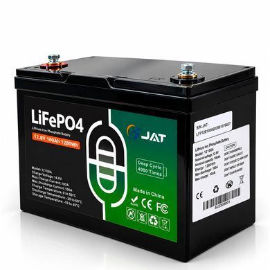 Аккумулятор LiFePO4 JAT 12,8V 100Ah с BMS, литий-железо-фосфатная батарея для ИБП, RV, солнечных систем, ток разряда 100A