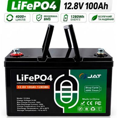 Аккумулятор LiFePO4 JAT 12,8V 100Ah с BMS, литий-железо-фосфатная батарея для ИБП, RV, солнечных систем, ток разряда 100A