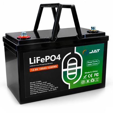 Аккумулятор LiFePO4 JAT 12,8V 100Ah с BMS, литий-железо-фосфатная батарея для ИБП, RV, солнечных систем, ток разряда 100A