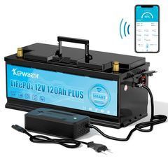 Акумулятор LiFePo4, 12V 120А батарея Kepworth 2 USB порти 2.1 з зарядним пристроєм, літій залізо фосфат + Smart Bluetooth BMS battery встроєна для дому, котла, сонячних батарей