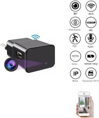 Мини Wi-Fi камера с удаленным доступом для охраны дома 1080P Черный