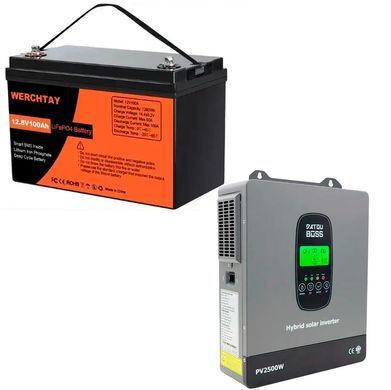 Комплект резервного питания: Гибридный инвертор DATOUBOSS 1800W 12V и Аккумулятор LiFePO4 Werchtay 12.8V 100Ah