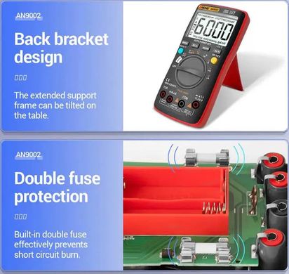 Цифровий мультиметр Aneng AN9002 True RMS Bluetooth похибка: ±0,5%, відліків: 6000, NCV, температура