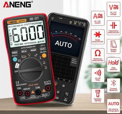 Цифровий мультиметр Aneng AN9002 True RMS Bluetooth похибка: ±0,5%, відліків: 6000, NCV, температура