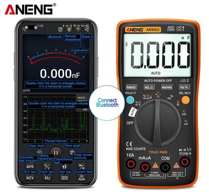 Цифровой мультиметр Aneng AN9002 True RMS Bluetooth погрешность: ±0,5%, отсчетов: 6000, NCV, температура