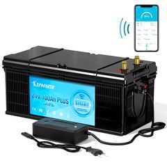 Акумулятор LiFePo4, 24V 100А батарея Kepworth 2 USB порти 2.1 з зарядним пристроєм, літій залізо фосфат + Smart Bluetooth BMS battery встроєна для дому, котла, сонячних батарей