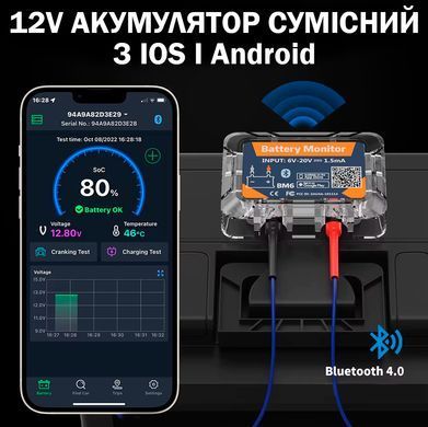 Монітор стану автомобільного акумулятора Bluetooth BM6 12V з APP (Android / iOS)