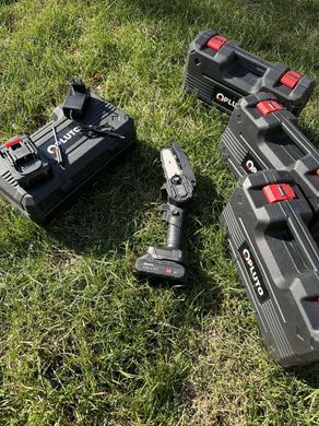 Акумуляторна ланцюгова міні пила 4 дюйми з 2-ма акум., 21V Li-ion для обрізки дерев та розпилу дров у Пластиковому чемодані Чорна