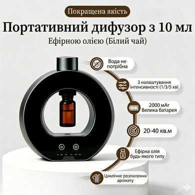 Аромадифузор для ефірних олій ультразвуковий з таймером та підсвічуванням для дому та офісу з аккамулятором Circle чорний колір