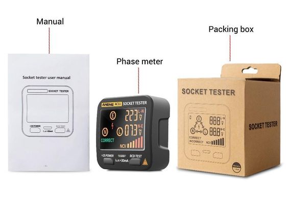 Тестер для розеток цифровий ANENG AC11 ПЗВ мережевий вольтметр вимірювач потужності