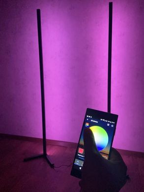 Кутовий LED торшер висотою 50см RGB підсвічування, лампа нічник c Bluetooth управлінням зі смартфона Чорний