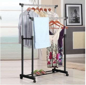 Вешалка стойка для одежды напольная двойная телескопическая Double-Pole Clothes-horse Black