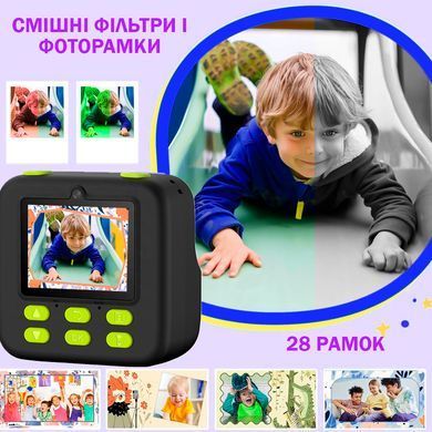 Детский фотоаппарат Цифровая камера мгновенной печати 32 Гб HD 1080P с двумя объективами + 3рул. фотобумаги Черно-зеленая