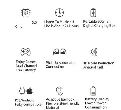 Беспроводные спортивные Bluetooth наушники TWS R200 c сенсорами и индикатором заряда + зарядной кейс с LED дисплеем и кнопками управления