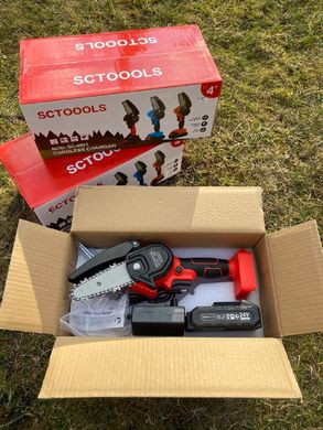 Акумуляторна ланцюгова міні пила 4 дюйми 24V 1500 мАг ScTools SC-4001 для обрізання дерев, розпилювання дров в коробці + Ланцюг 4дюма