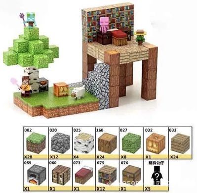 Магнитный конструктор 128 деталей + 4 фигурки MY PLANET / Магнитные блоки в стиле Minecraft