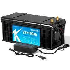 Акумулятор LiFePo4, 24V 100А батарея Kepworth 2 USB порти 2.1 з зарядним пристроєм, літій залізо фосфат + BMS battery встроєна для дому, котла, сонячних батарей