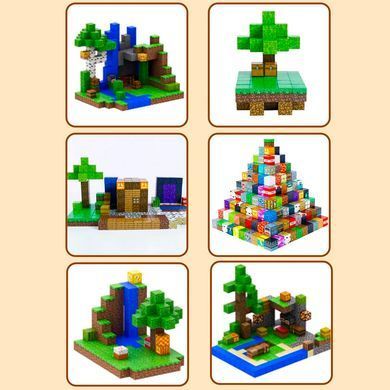 Магнітний конструктор 200 блоків + 8 фігурок Магнітні блоки в стилі Minecraft в подарунковому боксі