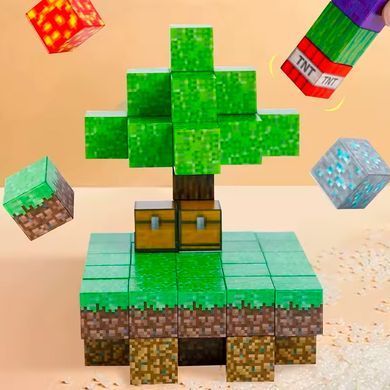Магнітний конструктор 200 блоків + 8 фігурок Магнітні блоки в стилі Minecraft в подарунковому боксі