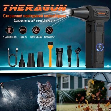 Турбовентилятор THERAGUN U7Ultra Turbo Jet Fan 180 000 RPM 10 000 mAh з 4 насадками Портативний