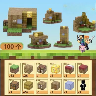 Магнитный конструктор 100 блоков + 3 фигурки MY PLANET / Магнитные блоки в стиле Minecraft со 100 деталями