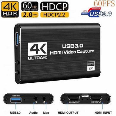 Внешняя карта видеозахвата 4K HDMI в USB 3.0 c микрофонным входом и выходом на наушники, устройство видео оцифровки ( 4K HDMI Video Capture USB3.0 AY02 )